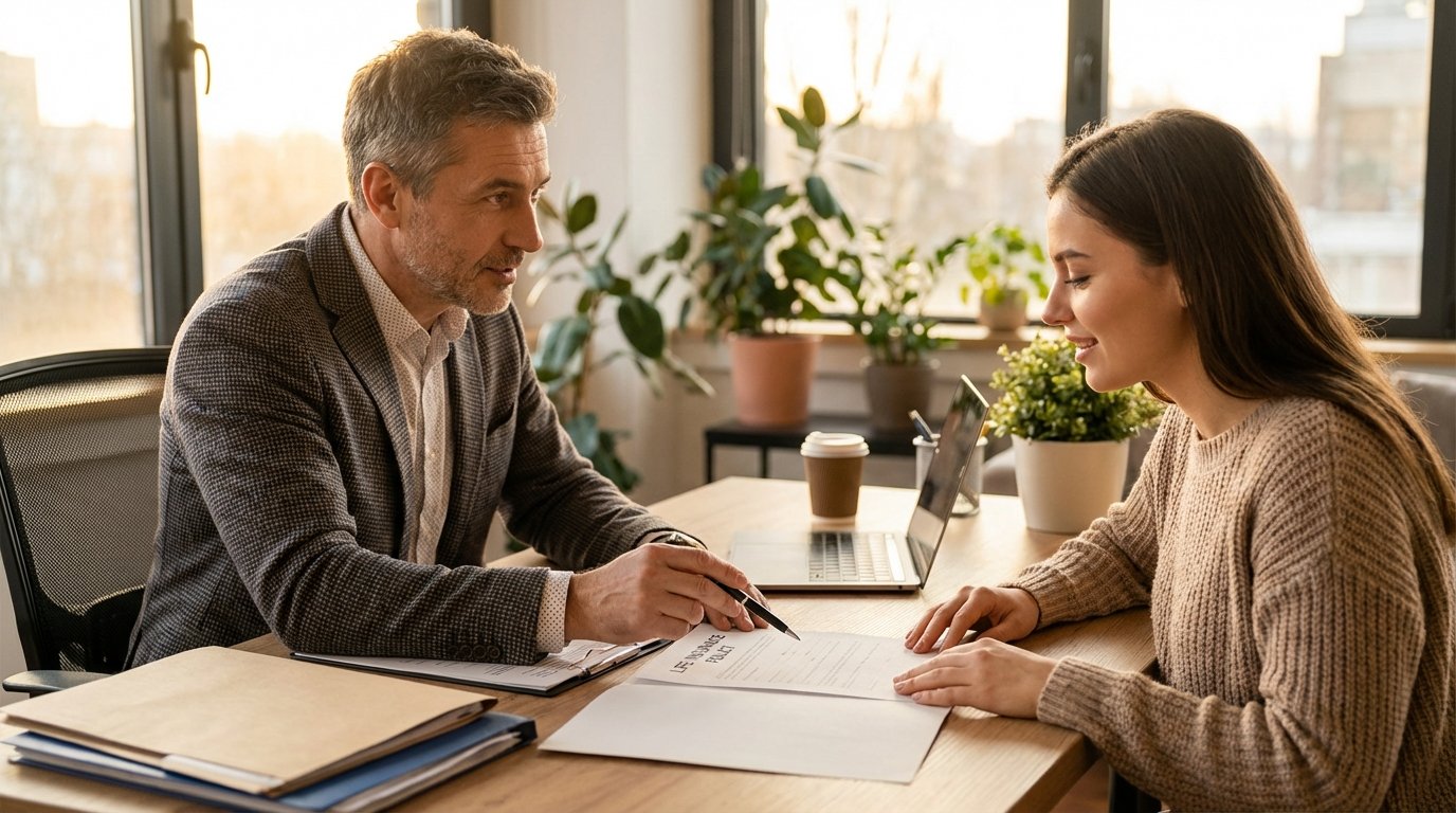 Insurance advisor discussing life insurance policy options with a client