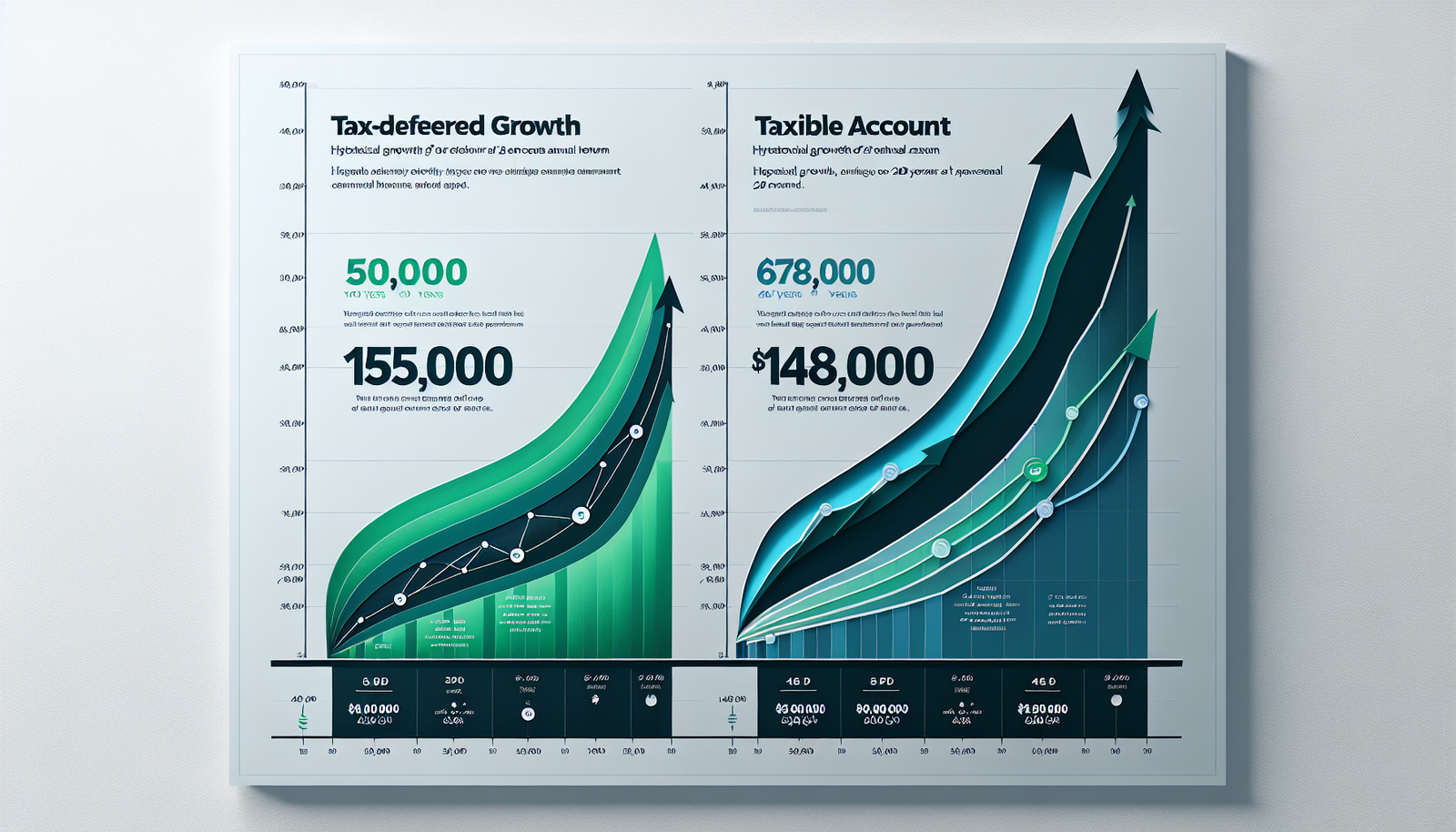 Chart comparing hypothetical tax-deferred vs taxable account growth over 20 years at 6 percent return